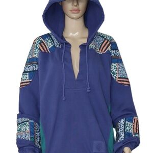 FP Movement by Free People. Kickoff V-Neck Hoodie in Midnight Navy Combo.